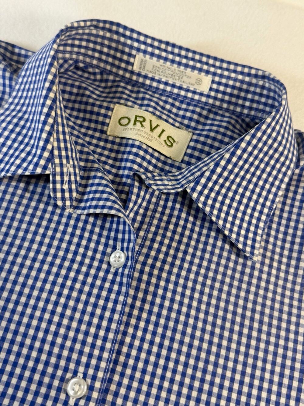 Orvis Women’s Blue White Gingham Check Short Sleeve Button Down Shir